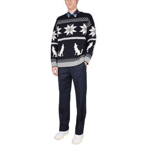 ETRO Men's Intarsia Knit Sweater with Wolf and Snowflake Motif Men BLUE Sweaters